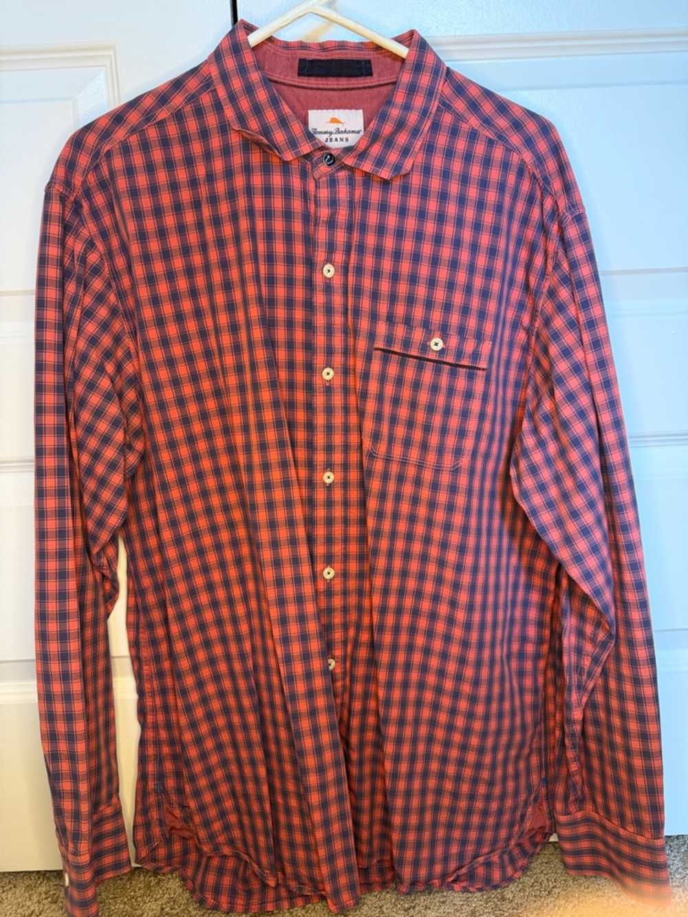 Tommy Bahama Red and Blue Plaid Button-Down Shirt
